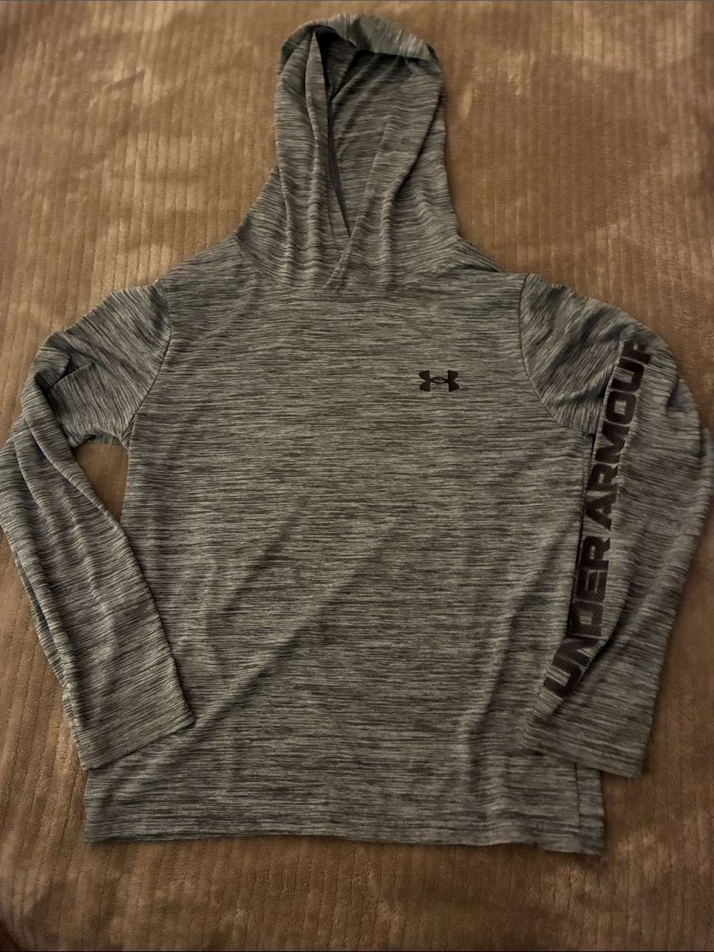 Under Armour Boys Size Large Heather Gray Hooded Performance Pullover Lightweigh